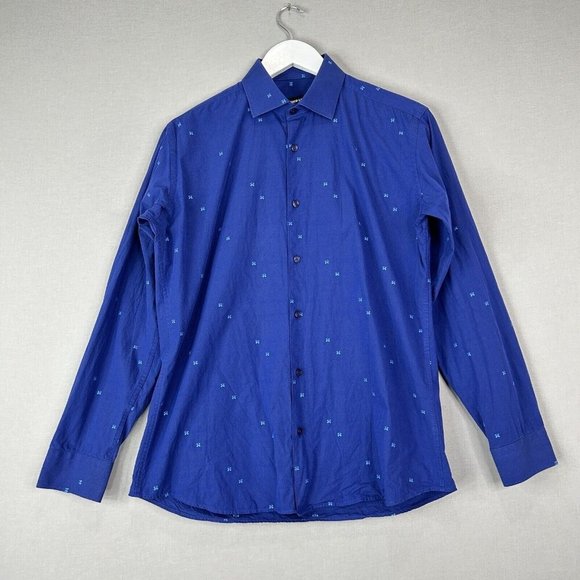 Jared Lang Mens Dress Shirt Medium Blue Butterfly Button Front Work Date Night - Picture 1 of 15